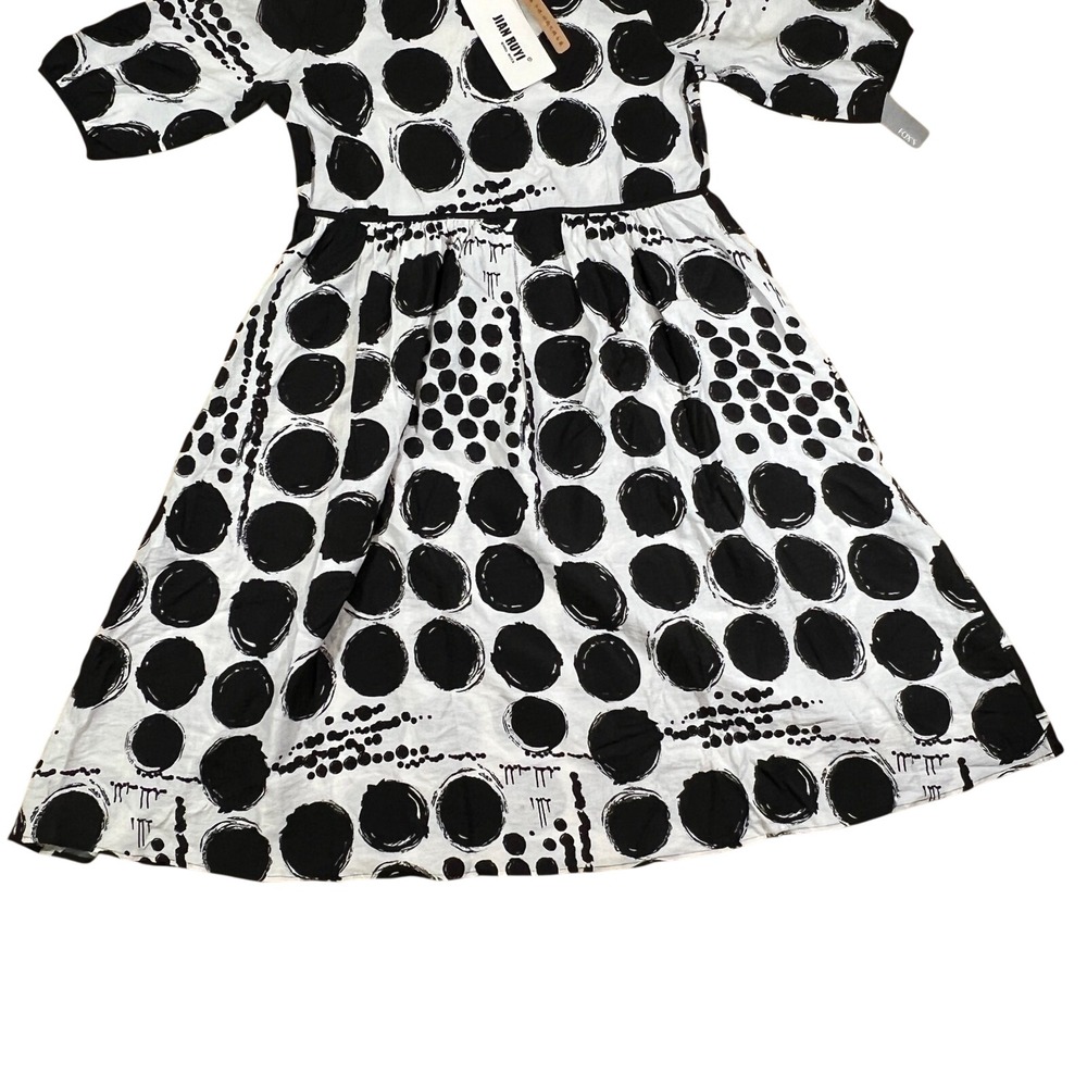 NWT Jian Ruiyi Polka Dot Dress Women 4 Black White Artsy Lagenlook Midi Modest - Picture 2 of 10
